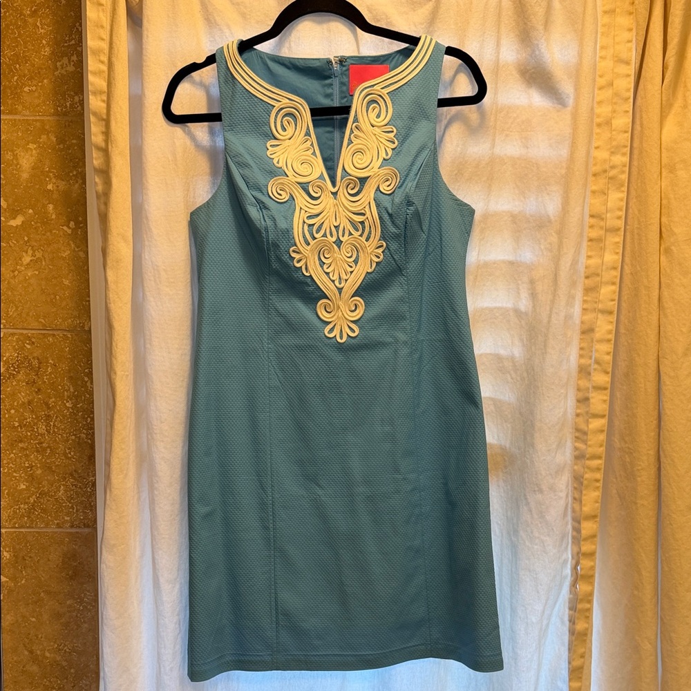 Lilly Pulitzer Teal Dress with Cream Embroidery